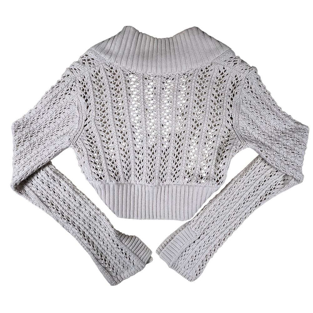 Y2K White House Black Market Ivory Open Knit Cropped Shrug M Bell Sleeve Sweater - Picture 4 of 13